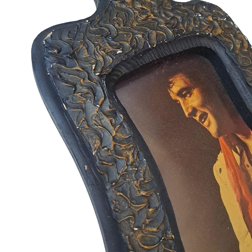 Elvis Presley Guitar Wall Art Picture Frame Set Black Gold Chalkware Vintage 70s - Picture 5 of 16